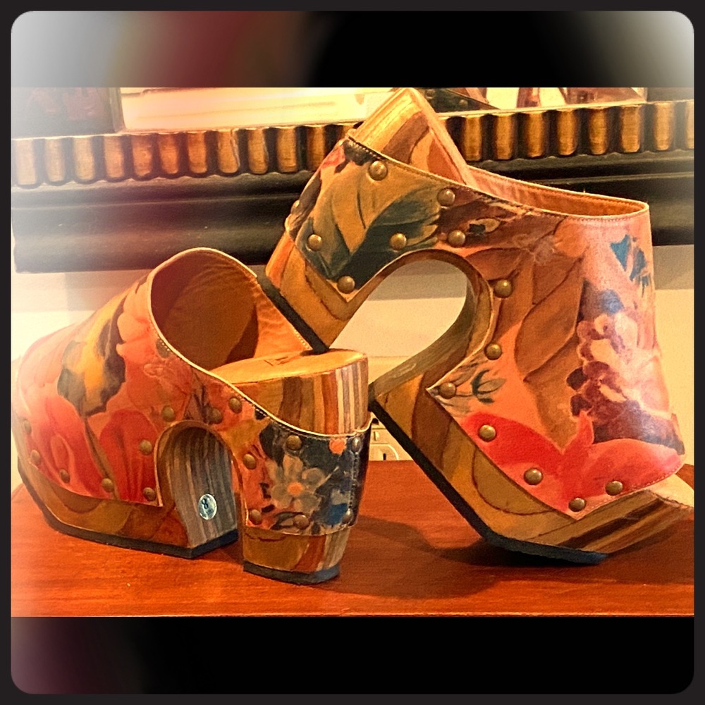 Fluevog floral open-toe clogs